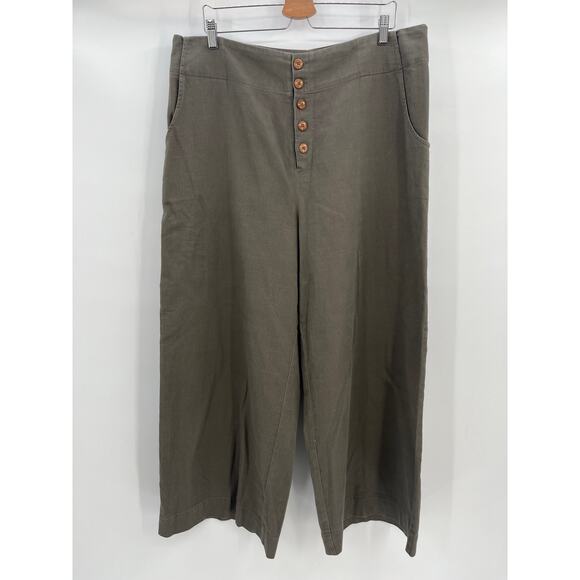 Ilana Kohn Mallin Pants Sz 18 Khaki Green 100% Cotton High Waist Wide Leg - Picture 1 of 5